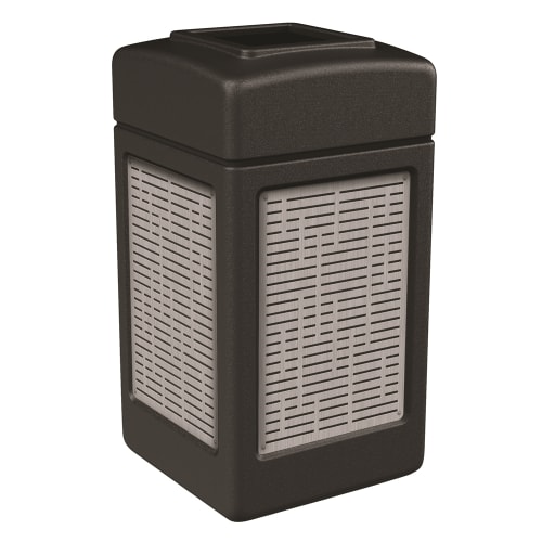 Commercial Zone PolyTec 42 Gallon Trash Container, Black w Stainless Steel Panels, Horizontal Lines